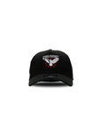 Front view of the black Easy Street Records Bird 9forty hat featuring an embroidered eagle and red stars, by New Era.