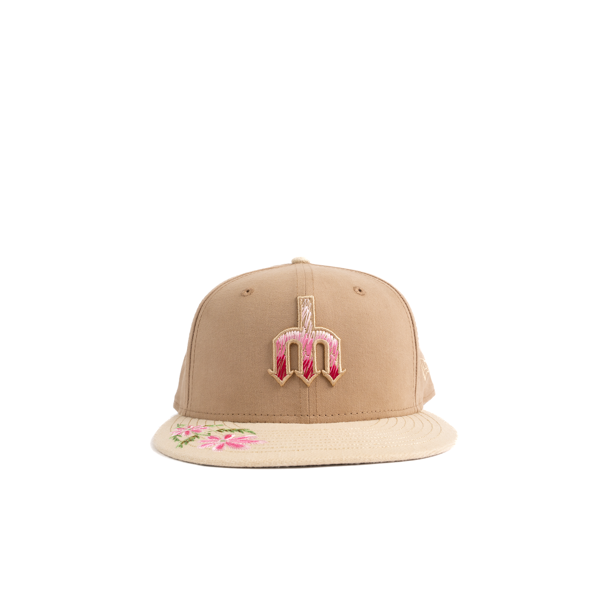 Beige Floral Embroidered Pearl Accent Baseball Cap Hand Embroidered Floral Baseball Cap, Unique Flower Design  main image 3