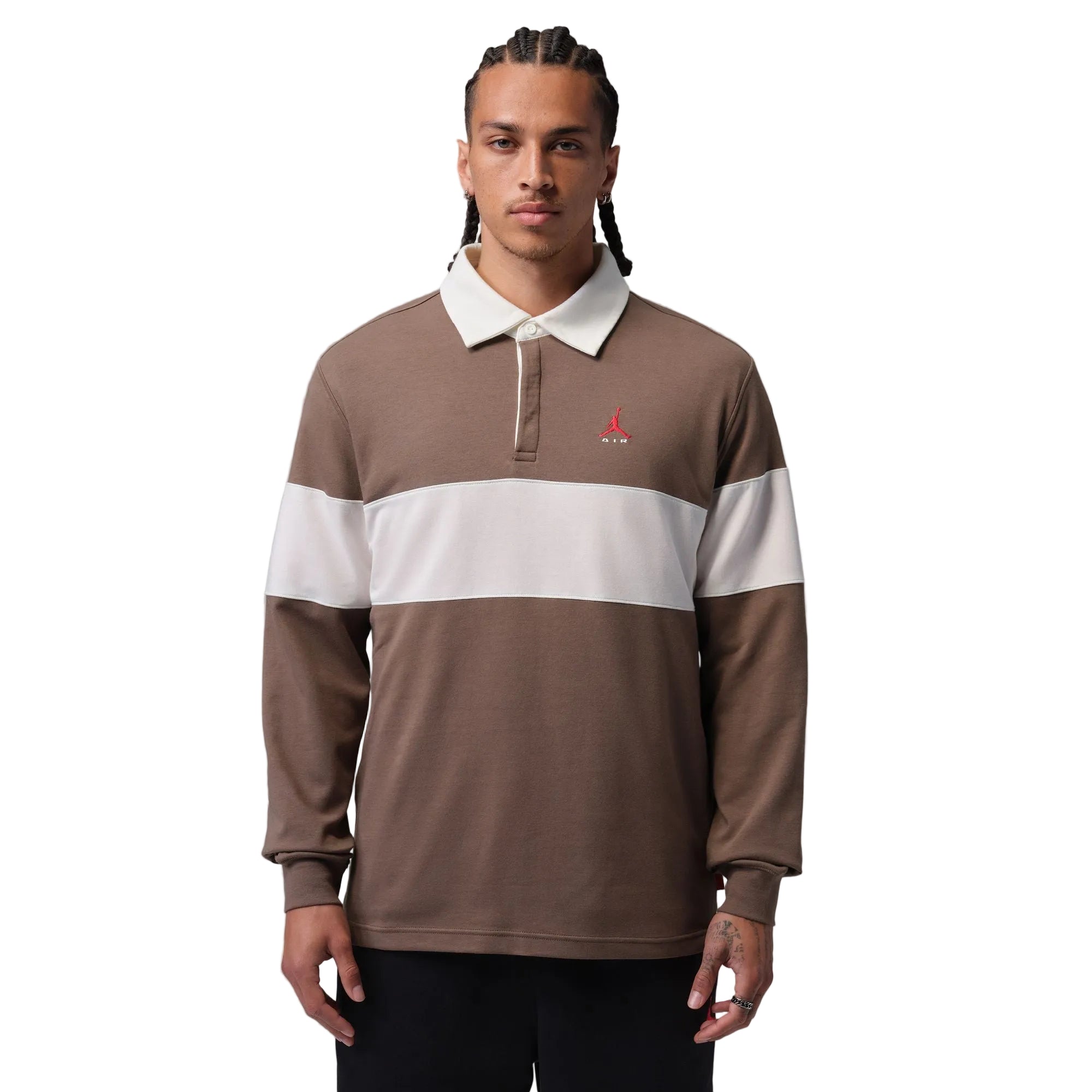 Jordan Brooklyn Men's Long-Sleeve Polo - Brown White